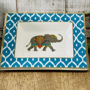 C. Wonder Ceramic‎ Elephant Gold Rimmed/Turquoise Dish 7.5"x6.5"